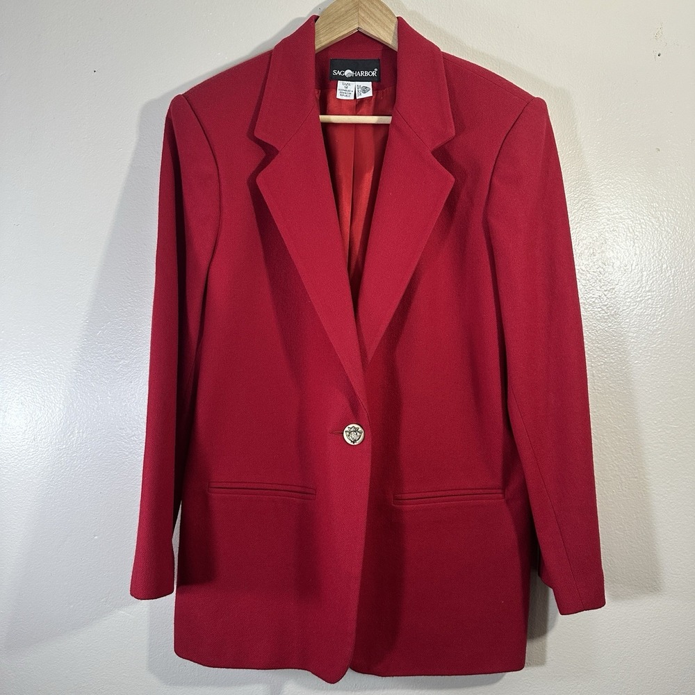 Sag Harbor Blazer Womens Size 12 Red 100% Wool Jacket Vintage Coat - Swanky Barn